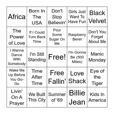 The 80s Bingo Card