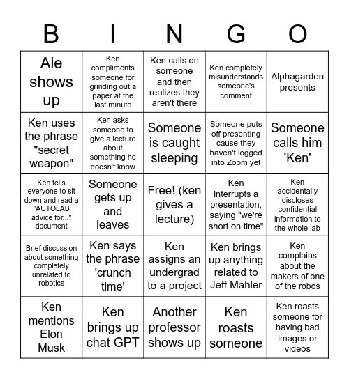 AUTOLAB Meeting Bingo Card