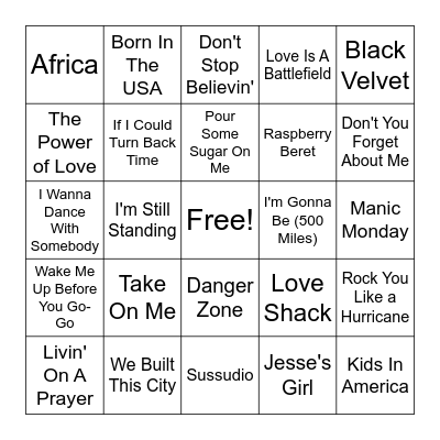 The 80s Bingo Card