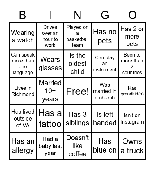 Find the Guest Bingo Card