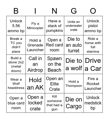 RUST Bingo Card