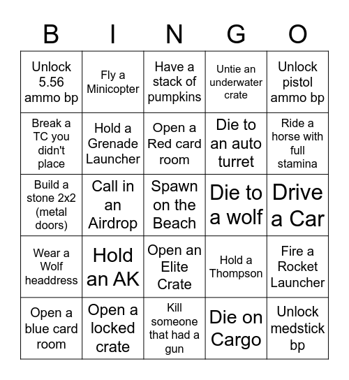 RUST Bingo Card