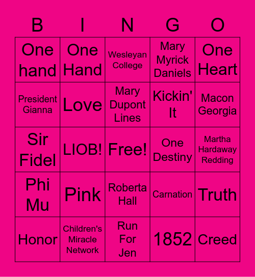 Phi Mu Bingo Card