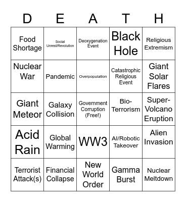 Road To Apocalypse Bingo Card