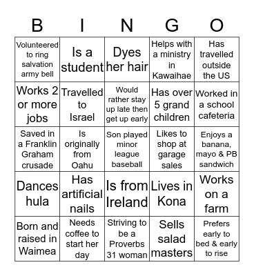 IMIOLA WOMEN'S MINISTRY Bingo Card