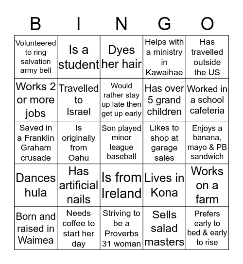 IMIOLA WOMEN'S MINISTRY Bingo Card