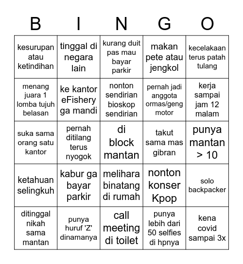 Pernah Nggak Kamu... Bingo Card