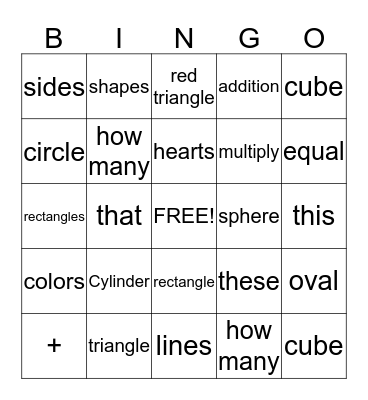 Math terminology Bingo Card