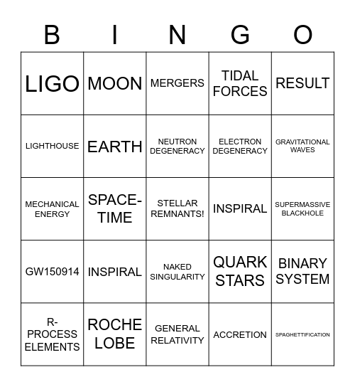 STELLAR REMNANTS! Bingo Card