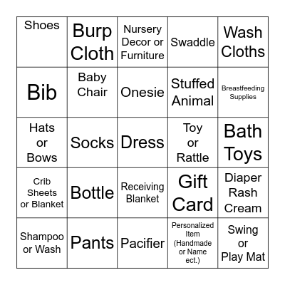 Gift Opening BINGO Card