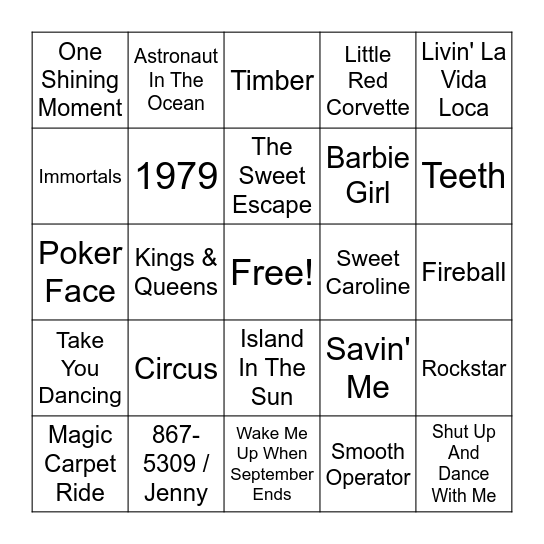 Sam & Matthew's Favs Bingo Card