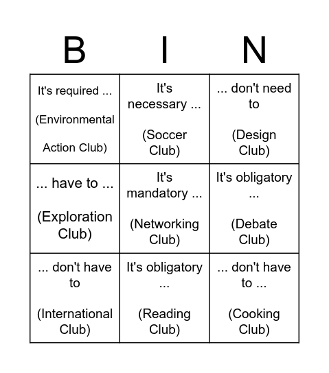 FR5 Bingo Card