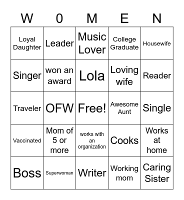International Women's Month Bingo Card