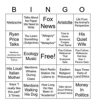 Enviro Philo Bingo Card