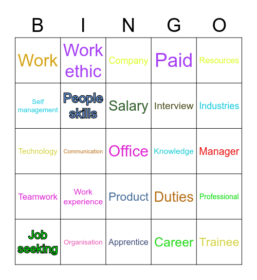 Workplace skills Bingo Card