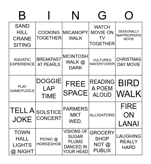 WINTER HOLIDAY ACTIVITY BINGO Card