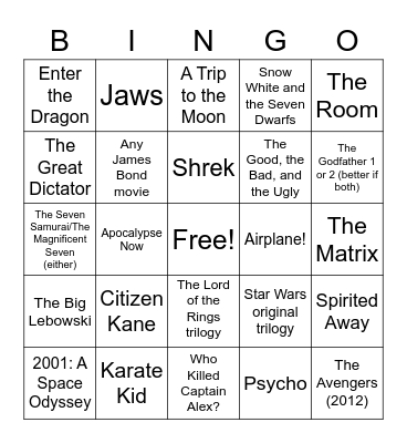 Movies Bingo Card