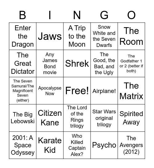 Movies Bingo Card