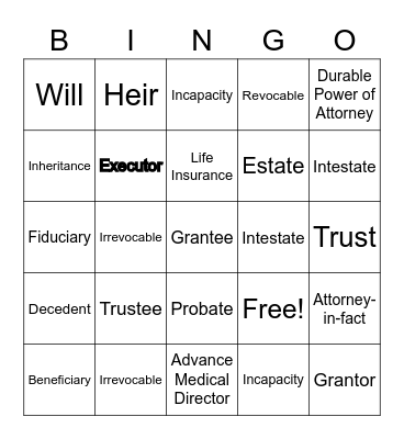 Estate Planning Bingo Card
