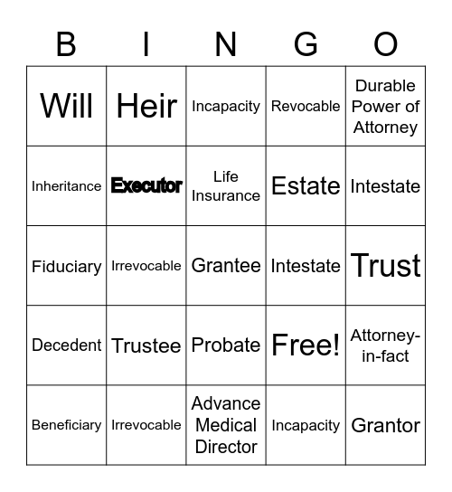 Estate Planning Bingo Card