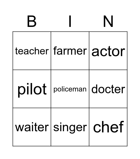 occupation Bingo Card