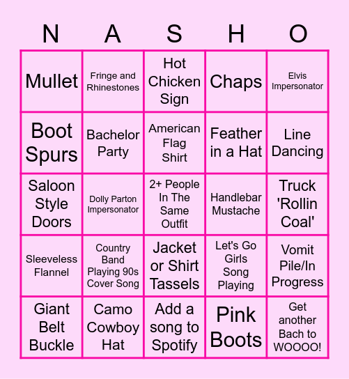 Morgan's NASH BASH Bingo Card