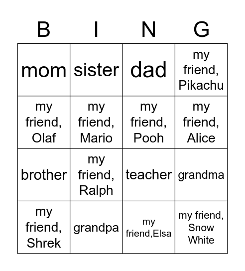 This is my ...... Bingo Card