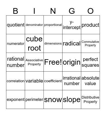 Math Bingo Card