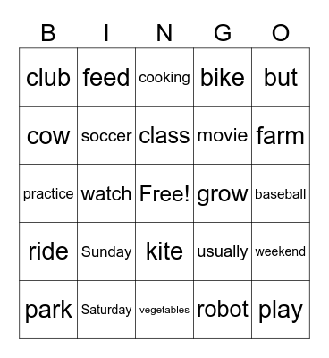 What do you do on the weekends? Bingo Card