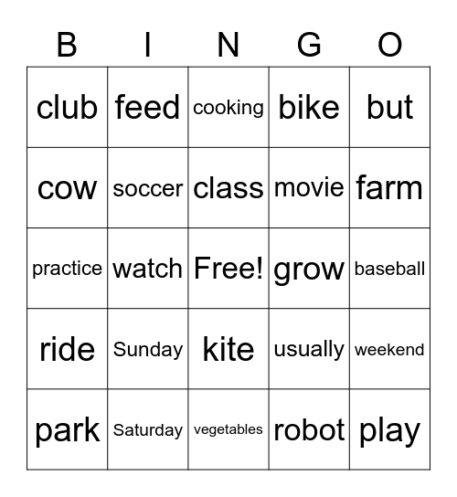 What do you do on the weekends? Bingo Card