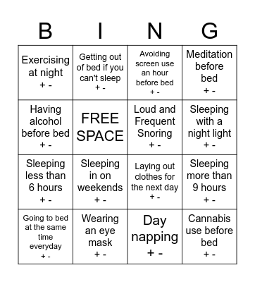 SLEEP HEALTH BINGO Card