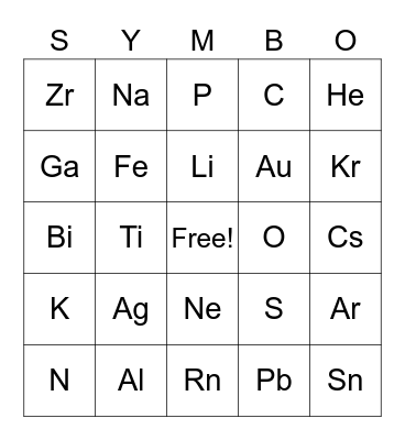 Periodic Table SYMBO Bingo Card