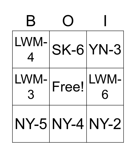 Untitled Bingo Card