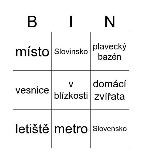 Město x vesnice Bingo Card