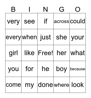 HEART WORDS BINGO Card