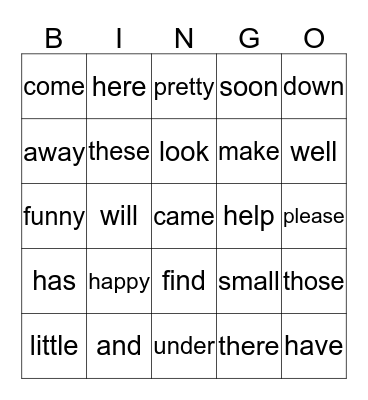 VOCABULARY Bingo Card