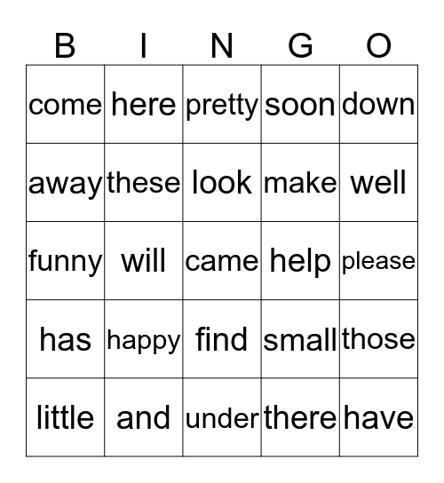 VOCABULARY Bingo Card