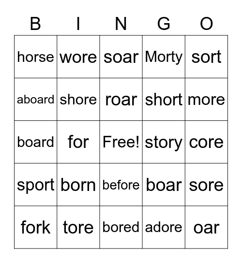 or, ore, oar Bingo Card