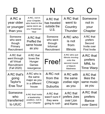 2023 Recruitment Counselors Bingo Card