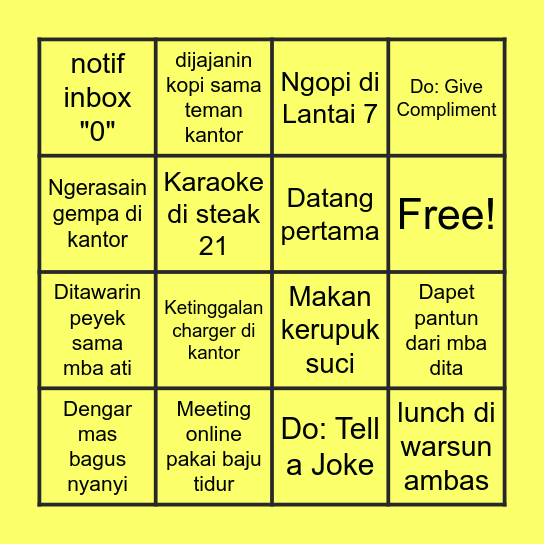 Keceriaan yang pernah kamu dapatkan selama di AMFS Bingo Card