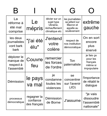 Macron EXPLOSION Bingo Card