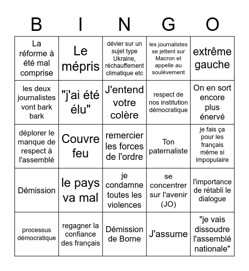 Macron EXPLOSION Bingo Card
