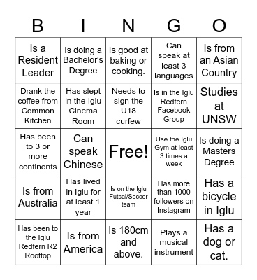 Iglu Speed Friending Bingo Card