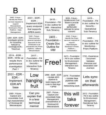 Sprint 10 Bingo Card