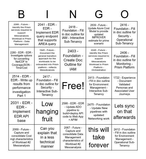 Sprint 10 Bingo Card