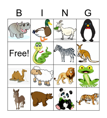 Animals Bingo Card