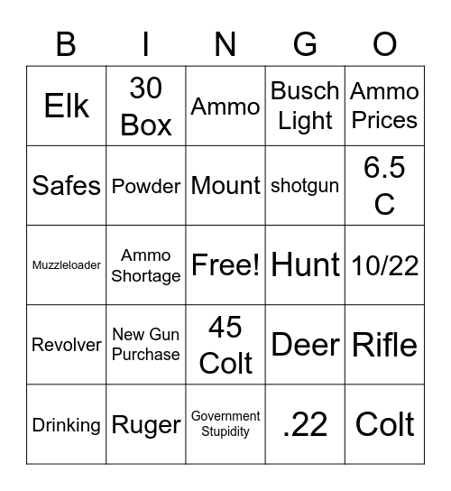 Shop Bingo Card