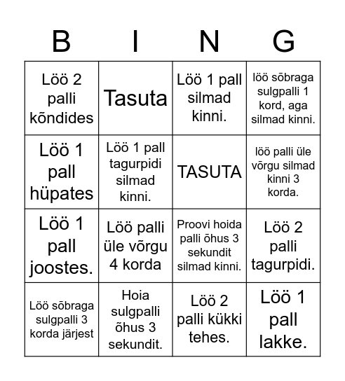 Sulgpalli Bingo Card