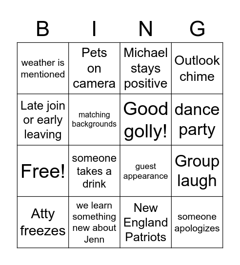 Bon Voyage Jenn! Bingo Card