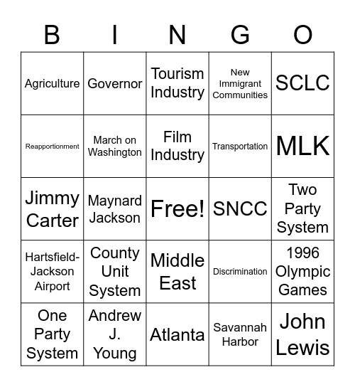 Modern Georgia Bingo Card 5135